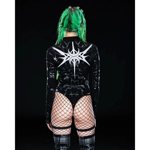 NEO4iC SPIKEZ Black Bodysuit EDM Festival Cyber Goth Women's Large - Picture 4 of 9